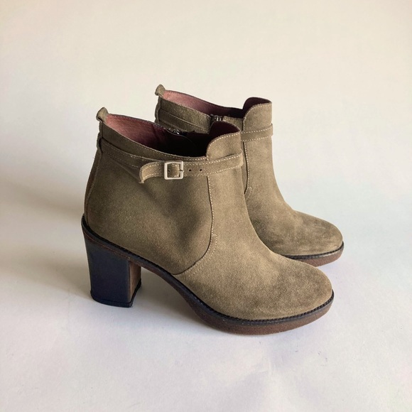 Frau Made in Italy Khaki Genuine Leather Suede Heeled Ankle Boots size 7 - Picture 1 of 15